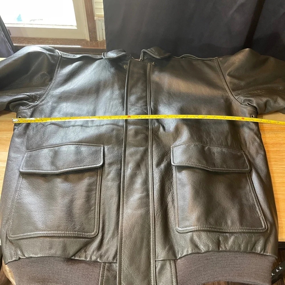 VTG LL Bean Flying Tiger Goatskin Leather‎ Bomber Jacket Dark Brown Mens XL Tall